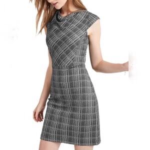 Banana Republic Black Plaid Midi Sheath Dress Sz 6